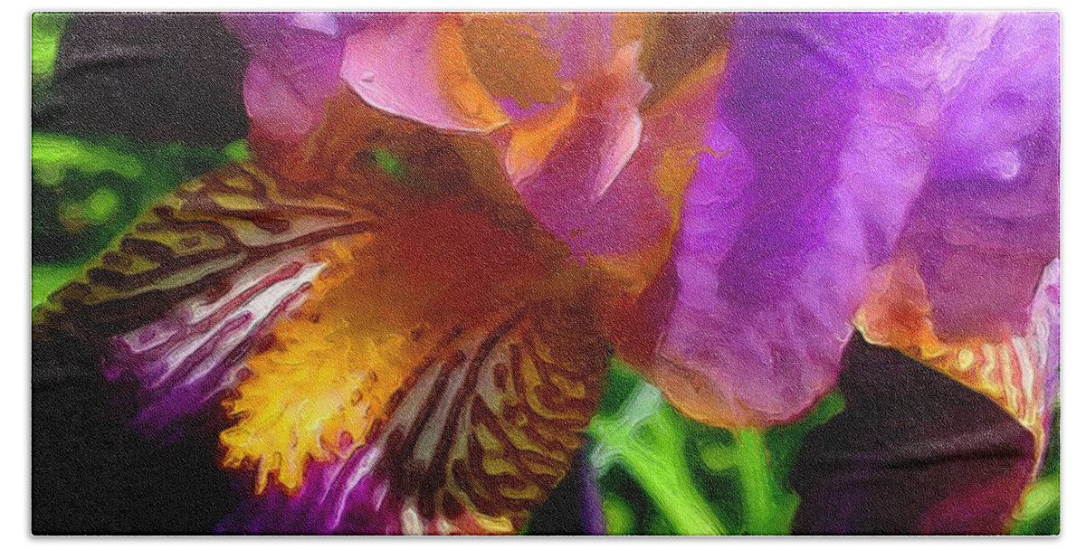 Landscape Bath Towel featuring the photograph Tiger Iris in Watercolor by Morgan Carter