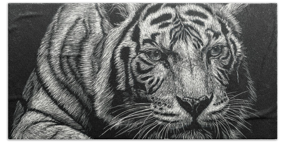 Tiger Bath Towel featuring the drawing Tiger Pause by William Underwood