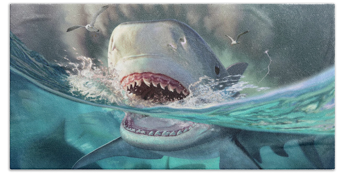 Shark Bath Sheet featuring the digital art Tiger Sharks by Jerry LoFaro