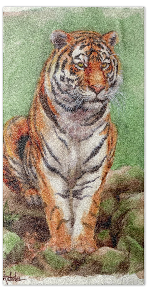 Tiger Hand Towel featuring the painting Tiger Watercolor Sketch by Margaret Stockdale