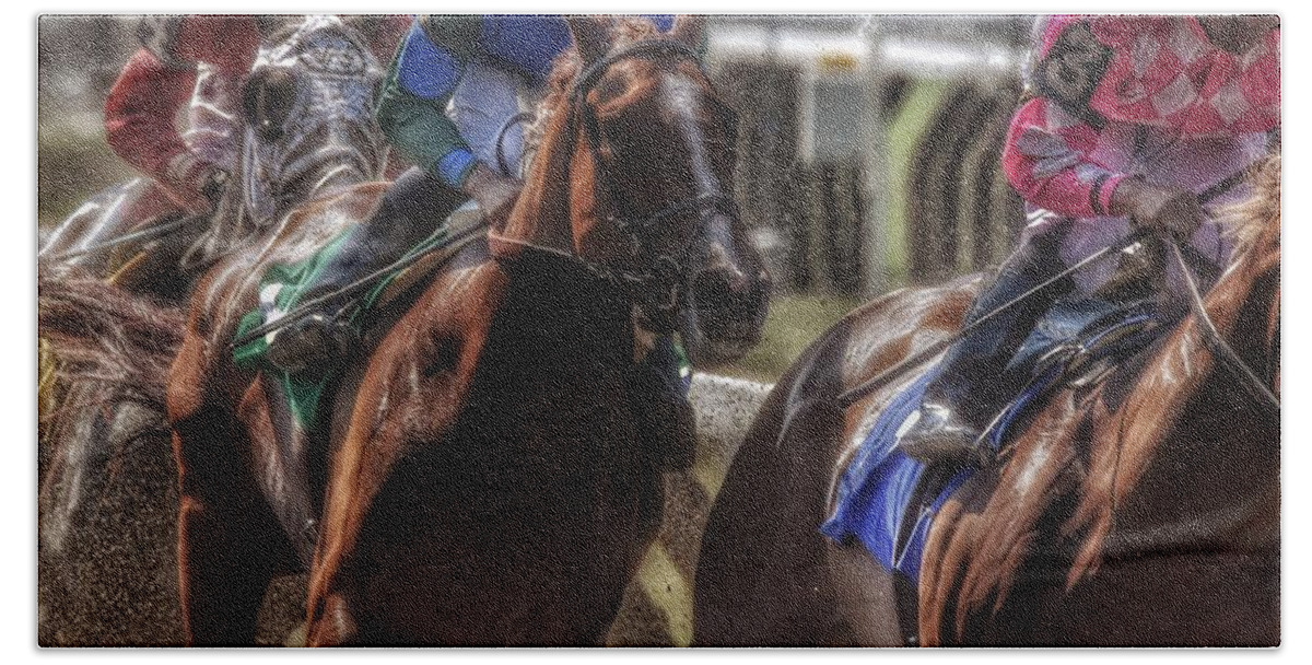 Race Horses Hand Towel featuring the photograph Tight Quarters by Jeffrey PERKINS