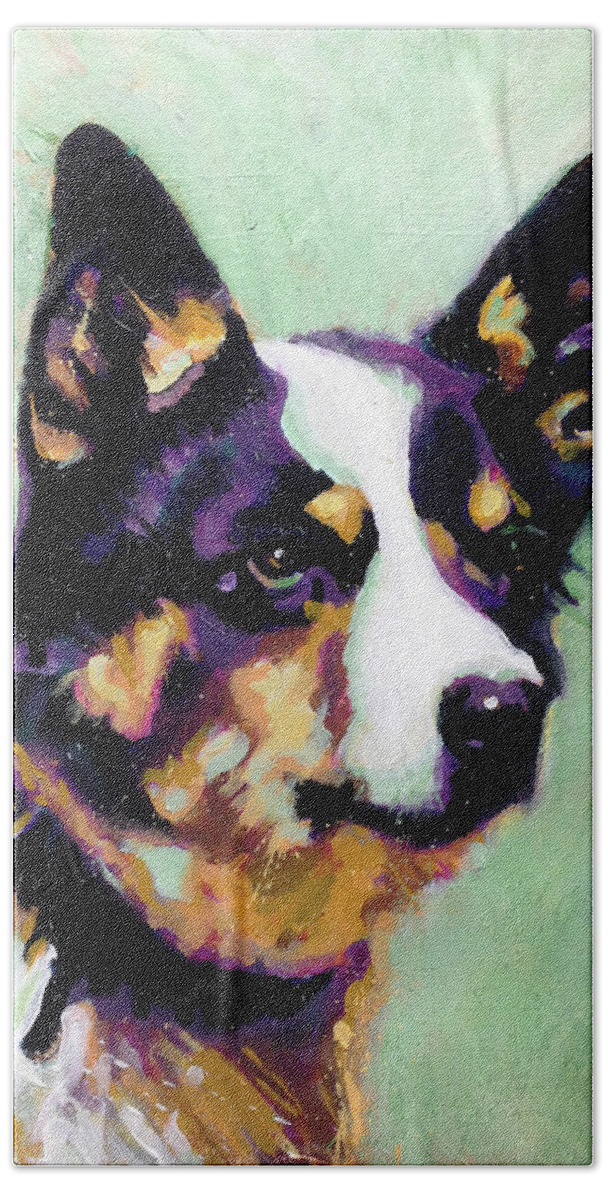 Cattle Dog Bath Towel featuring the painting Tika by Steve Gamba