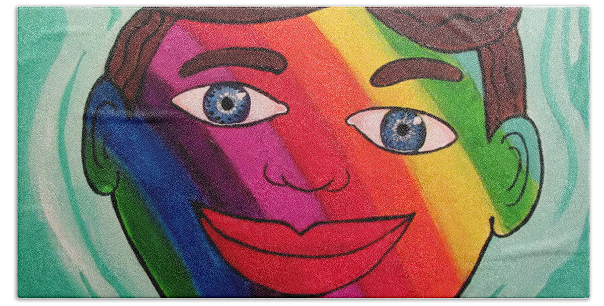 Rainbow Hand Towel featuring the painting Tillie for Equality by Patricia Arroyo