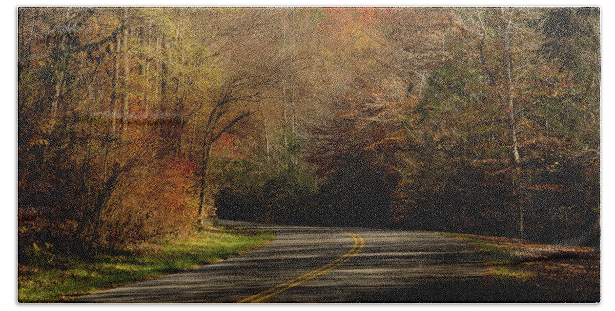 Fall Roadway Bath Towel featuring the photograph Time For A Slow Drive by Mike Eingle