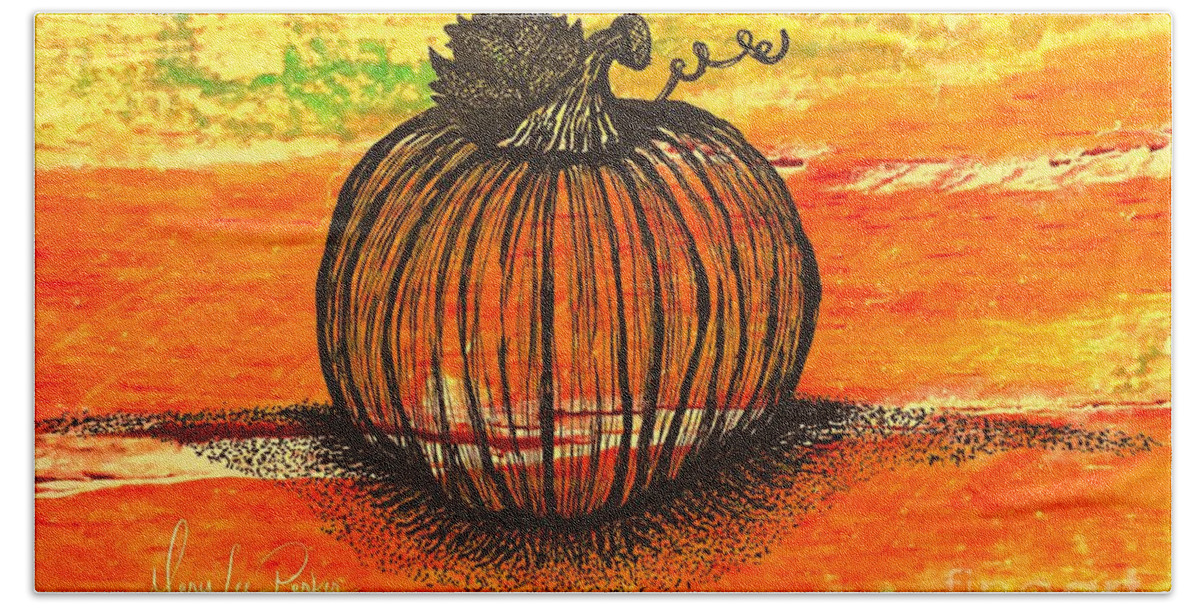 Drawing Bath Towel featuring the drawing Time To Get Pumkin by MaryLee Parker