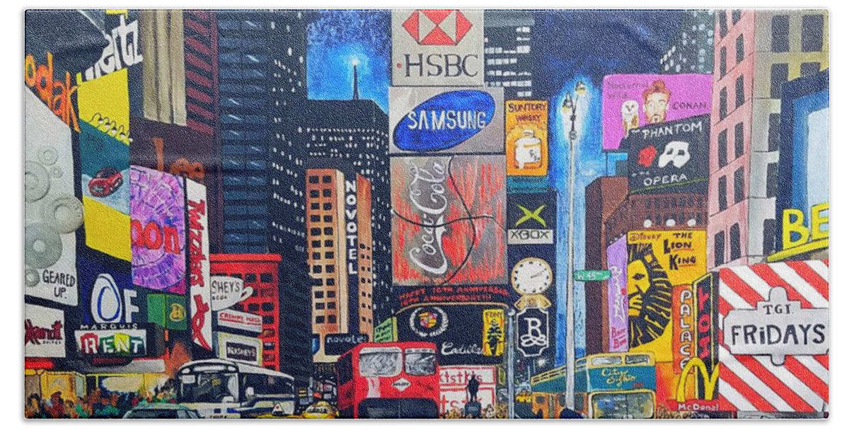 Nyc Bath Towel featuring the mixed media Times Square by Autumn Leaves Art