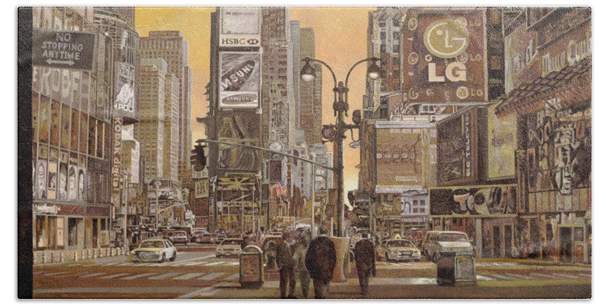 New York Bath Sheet featuring the painting Times Square by Guido Borelli