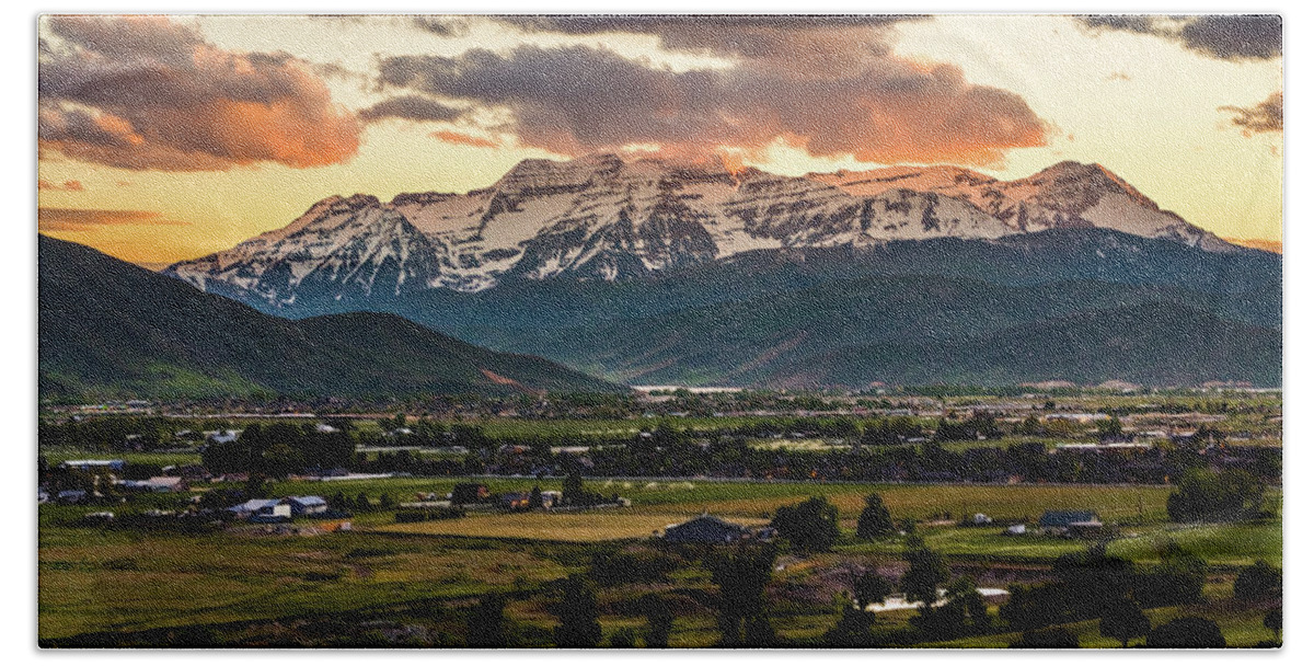 Heber Valley Hand Towel featuring the photograph Timpanogos With Sunset Clouds. Heber City, Utah by TL Mair