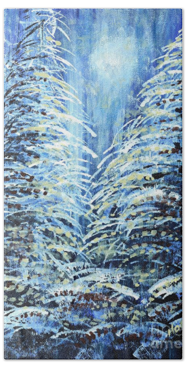 Forest Bath Towel featuring the painting Tim's Winter Forest by Holly Carmichael