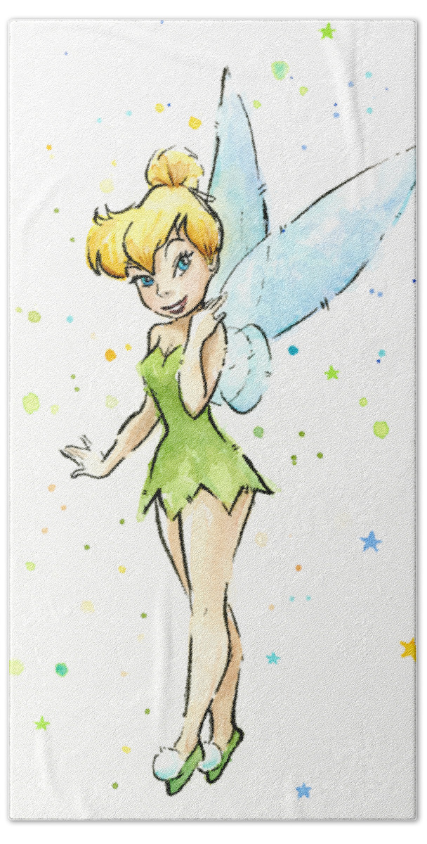 Tinker Bath Towel featuring the painting Tinker Bell by Olga Shvartsur