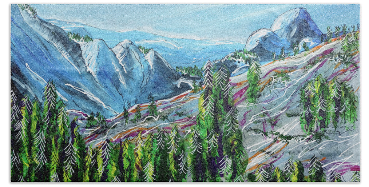 Yosemite Bath Towel featuring the painting Tioga Pass by Laura Hol