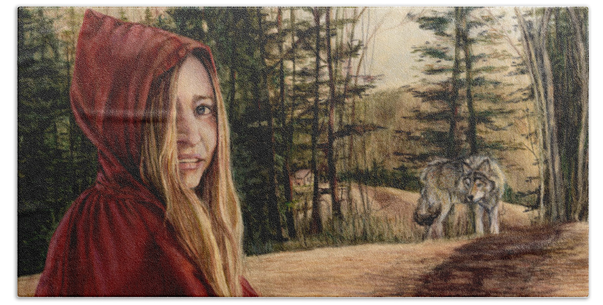 Little Red Riding Hood Bath Towel featuring the drawing To Grandmother's House We Go by Shana Rowe Jackson