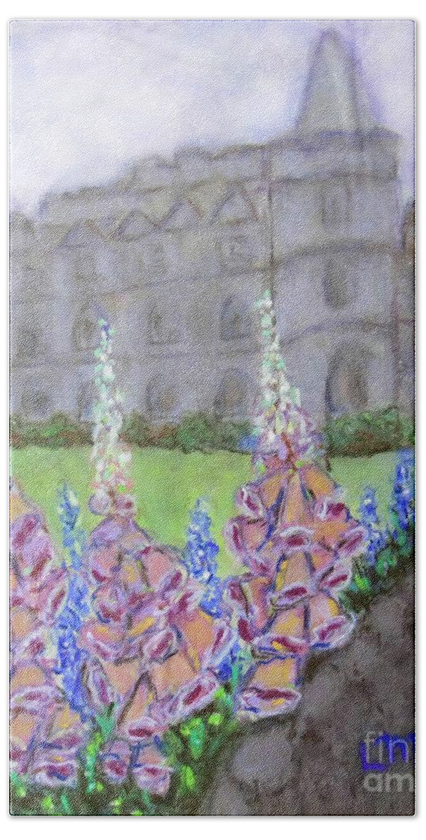Castle Hand Towel featuring the painting To the Manor Born by Laurie Morgan