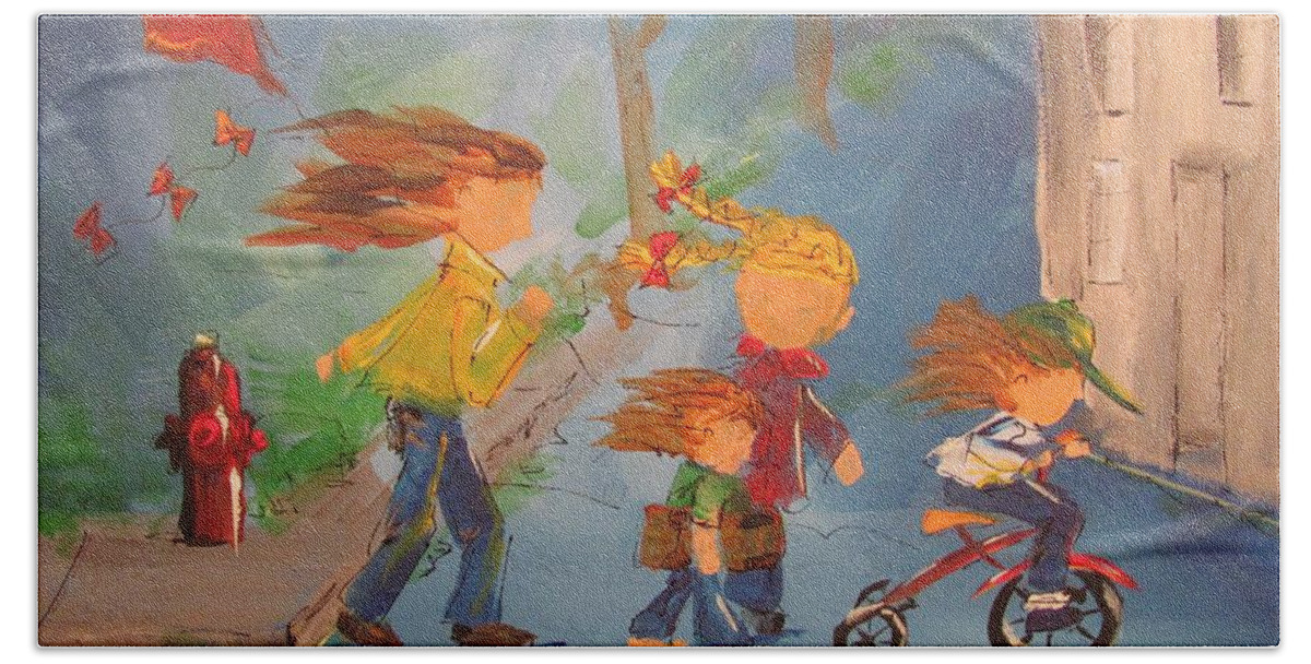 Children Bath Towel featuring the painting To the Park by Terri Einer