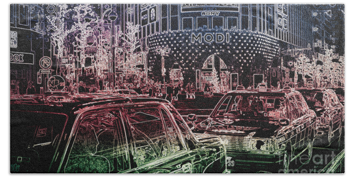 People Bath Towel featuring the photograph Neon Tokyo Taxis, Japan by Perry Rodriguez
