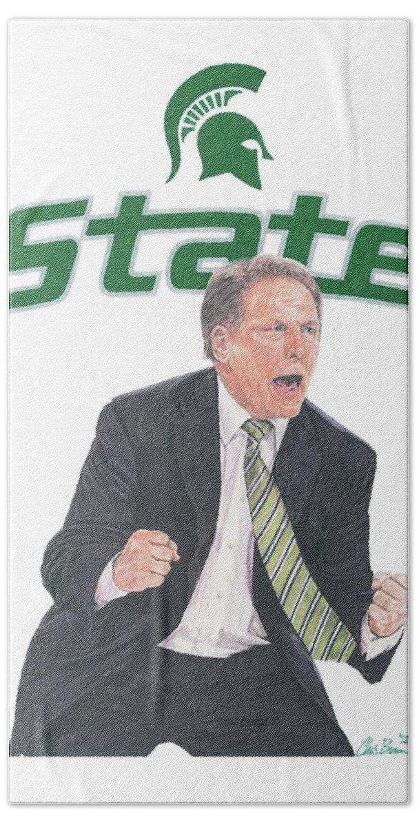Michigan State Spartans Hand Towel featuring the drawing Tom Izzo by Chris Brown
