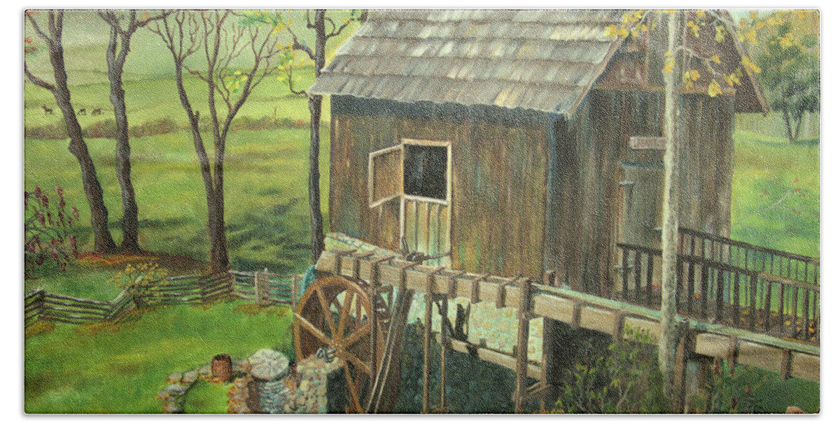 Mill Hand Towel featuring the painting Tom Lott's Mill in Georgia by Nicole Angell