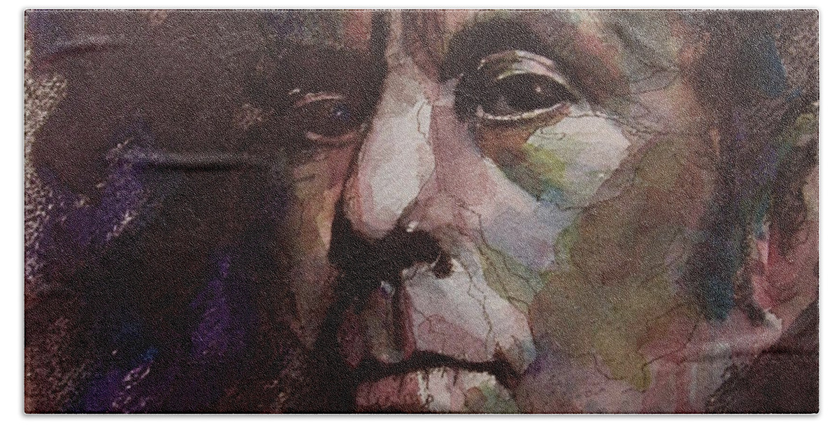 Tom Waits Bath Towel featuring the painting Tom Waits Art by Paul Lovering