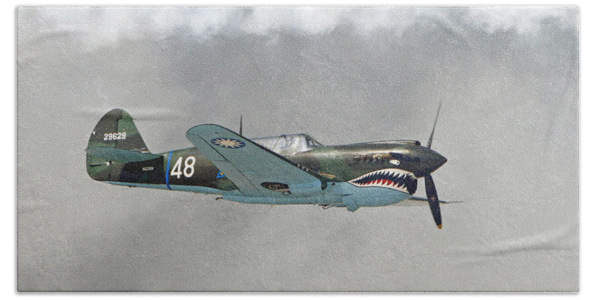 Curtiss P-40d Tomahawk Hand Towel featuring the photograph Tomahawk in Flight by Shoal Hollingsworth