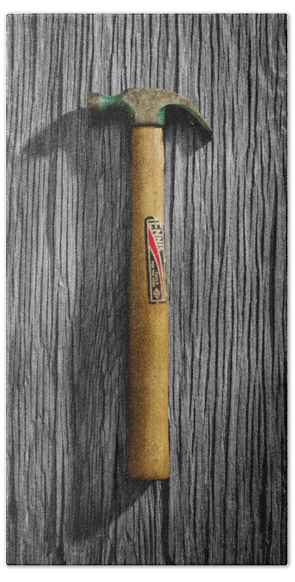 Art Bath Towel featuring the photograph Tools On Wood 17 on BW by YoPedro