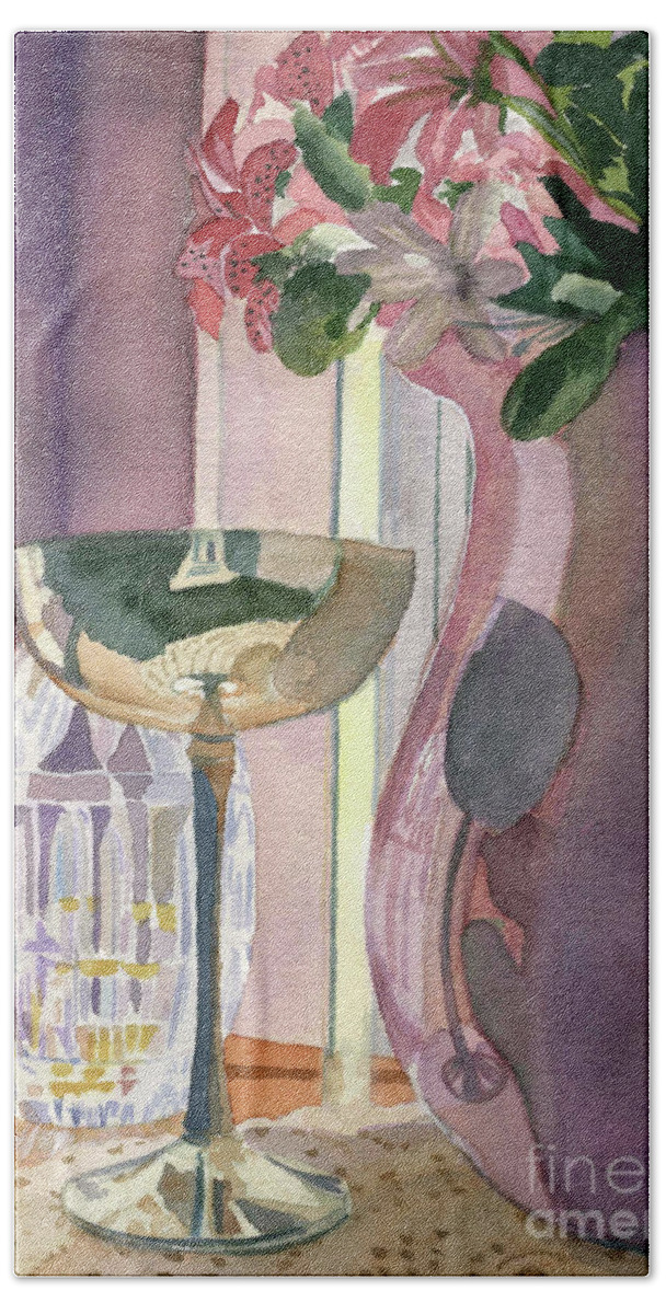 Watercolor Hand Towel featuring the painting Top of the Stairs by Lynne Reichhart