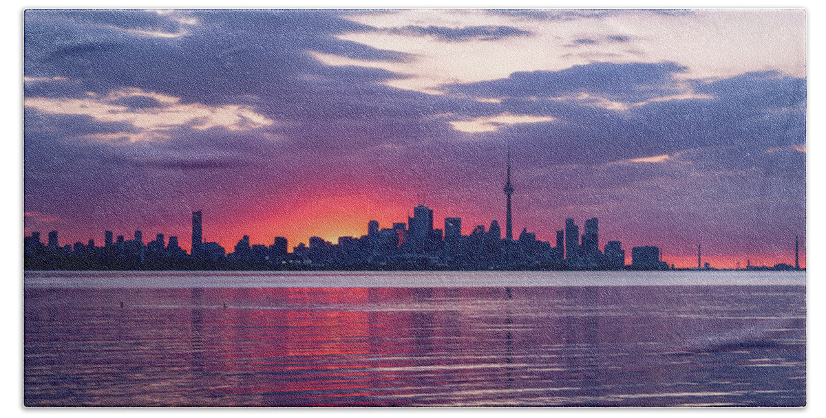 Georgia Mizuleva Hand Towel featuring the photograph Toronto in Fifty Shades of Violet Pink and Purple by Georgia Mizuleva