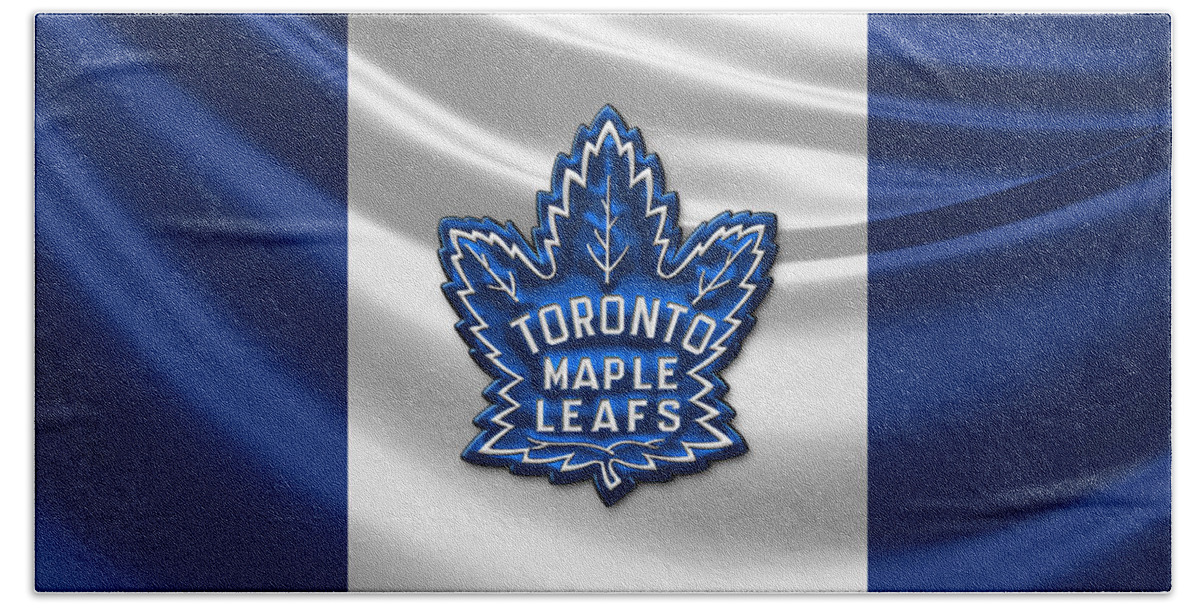 Hockey Hall Of Fame 3d By Serge Averbukh Bath Towel featuring the photograph Toronto Maple Leafs - 3D Badge over Flag by Serge Averbukh