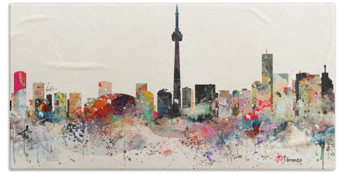 Toronto City Skyline Bath Sheet featuring the painting Toronto Skyline by Bri Buckley