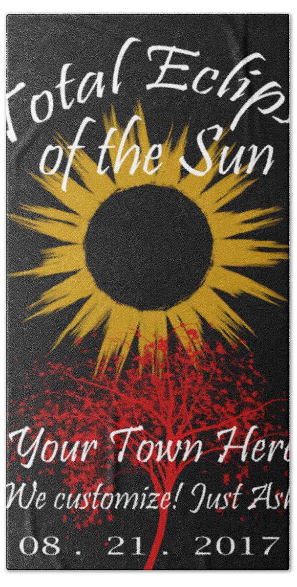 Total Bath Towel featuring the digital art Total Eclipse Art for T Shirts Sun and Tree on Black by Debra and Dave Vanderlaan
