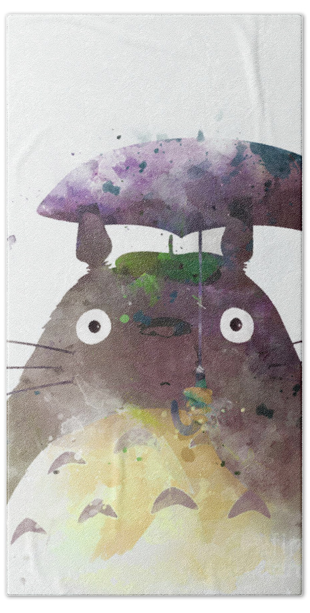 Totoro Hand Towel featuring the mixed media Totoro My Neighbour by Monn Print