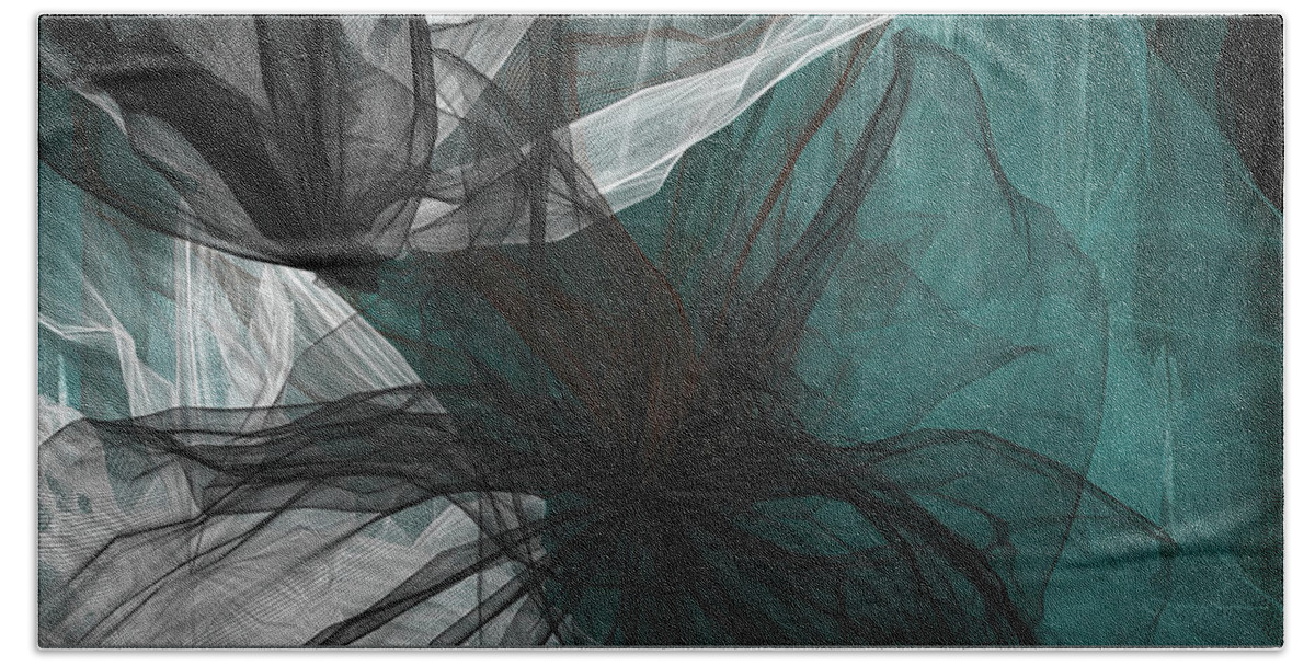 Turquoise Art Bath Towel featuring the painting Touch Of Class - Black and Teal Art by Lourry Legarde