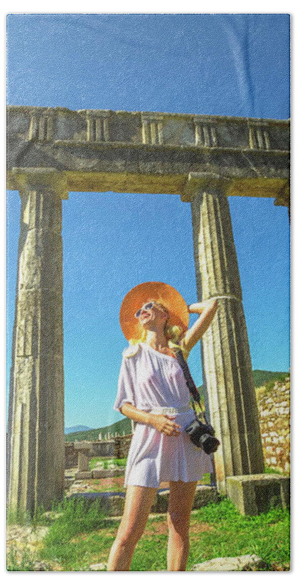 Greece Bath Towel featuring the photograph Tourist traveler photographer by Benny Marty