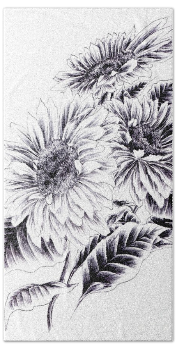 Sunflower Bath Towel featuring the drawing Towards the Light by Alice Chen