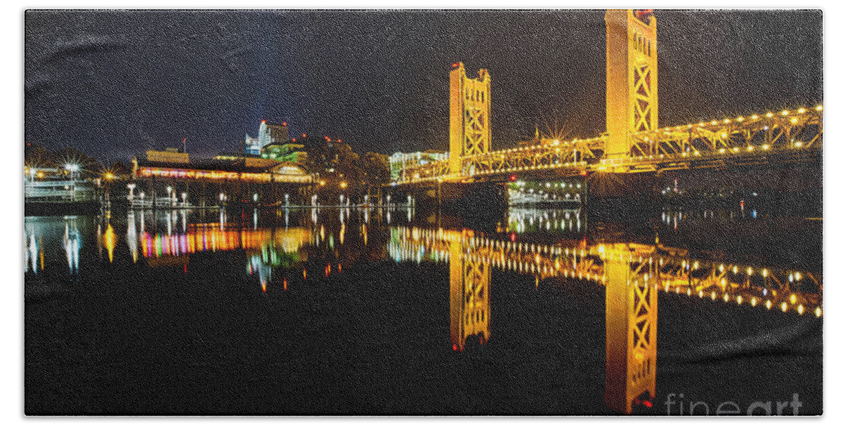 Tower Bridge Bath Towel featuring the photograph Tower Bridge Sacramento by Anthony Michael Bonafede