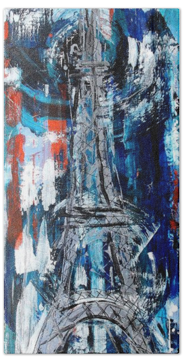 Eiffel Bath Towel featuring the painting Tower Eiffel by J Vincent Scarpace