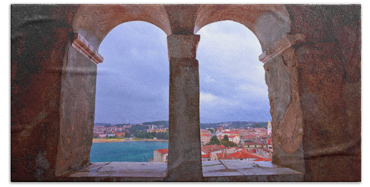 Istria Bath Towel featuring the photograph Town of Porec view from church tower window by Brch Photography