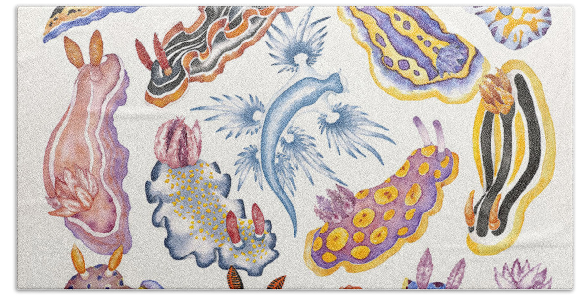 Sea Slugs Hand Towel featuring the painting Toxic Tango I Sea Slugs by Lucy Arnold