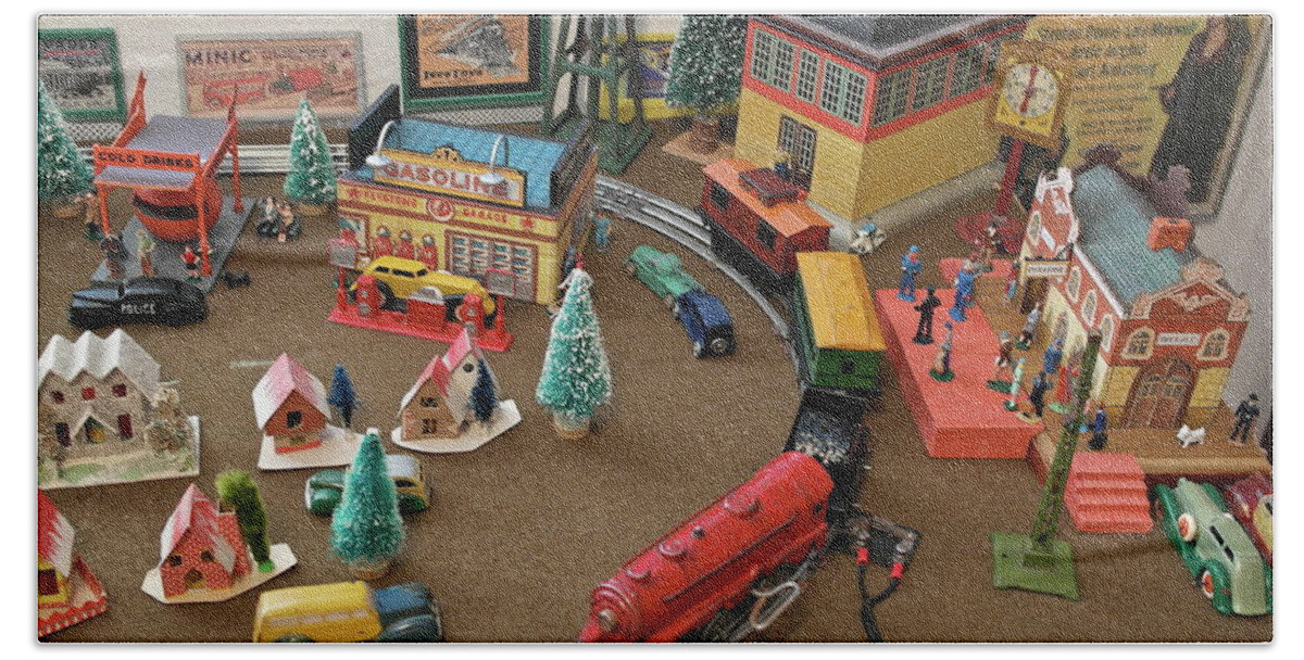 Toys Bath Towel featuring the photograph Toytown - Train Set Overview by Michele Myers