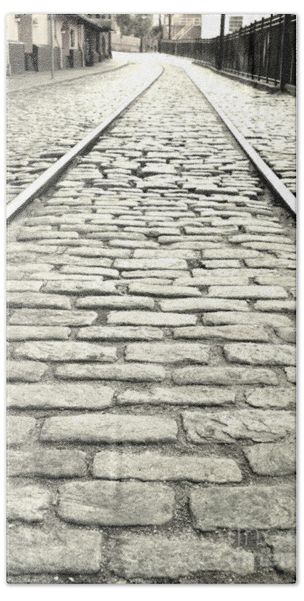 Rails Hand Towel featuring the photograph Tracks In The Road by Gary Smith