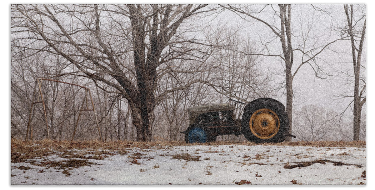 2014 Bath Towel featuring the photograph Tractor by a Tree by Larry Braun
