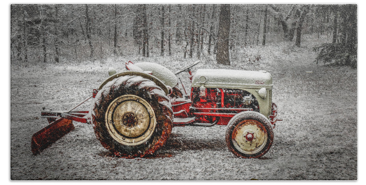 Agriculture Hand Towel featuring the photograph Tractor in the Snow by Doug Long