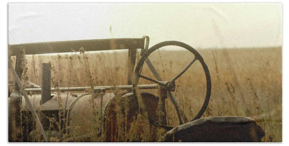 Tractor Bath Towel featuring the photograph Tractor Sunrise by Troy Stapek