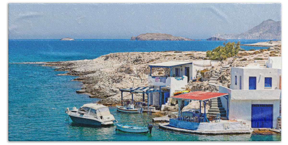 Milos Bath Towel featuring the photograph Traditional houses in Mytakas of Milos - Greece by Constantinos Iliopoulos