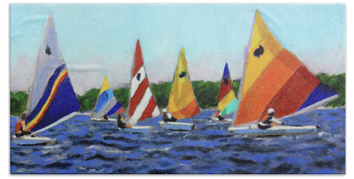 Sunfish Boats Bath Towel featuring the painting Traffic Jam by David Zimmerman