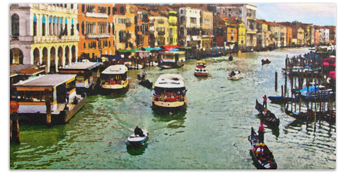 Venice Bath Towel featuring the photograph Traghetto, Vaporetto, Gondola by Tom Cameron