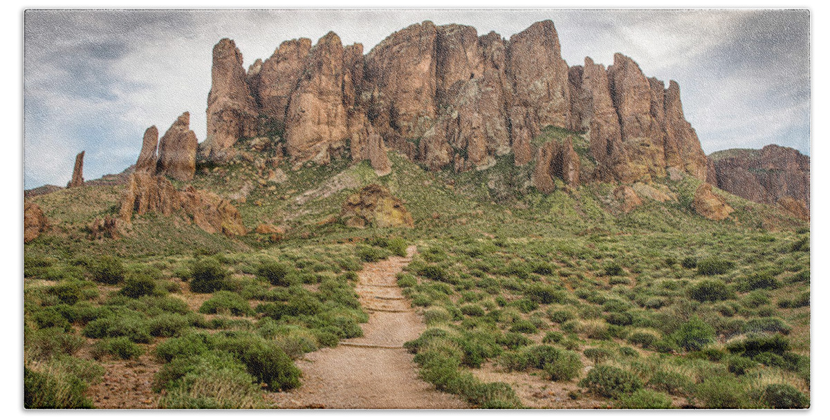 Superstition Mountains Hand Towel featuring the photograph Trail to Cliffs by Greg Nyquist