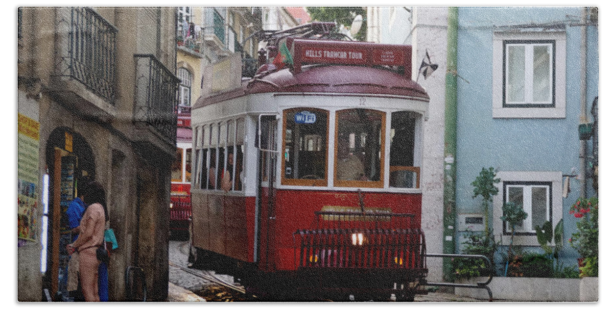 Lisbon Hand Towel featuring the photograph Tram in Lisbon by Jolly Van der Velden