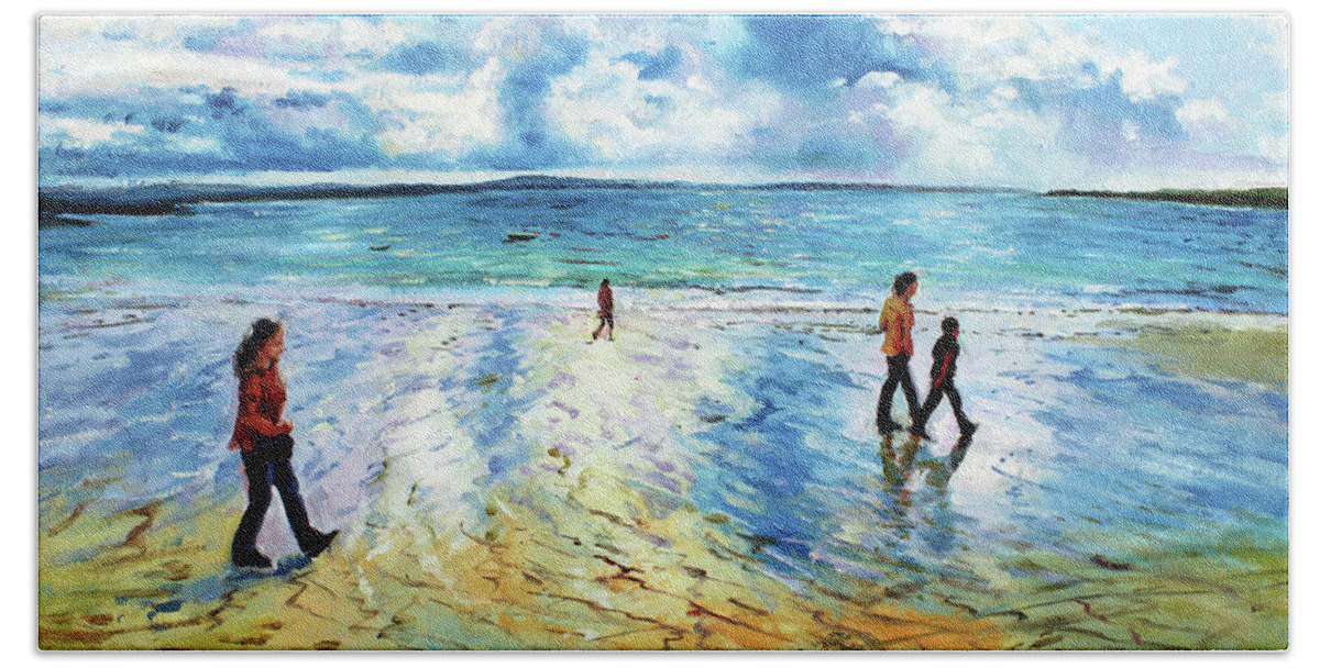 Tramore Beach Bath Sheet featuring the painting Tramore Beach Waterford by Conor McGuire