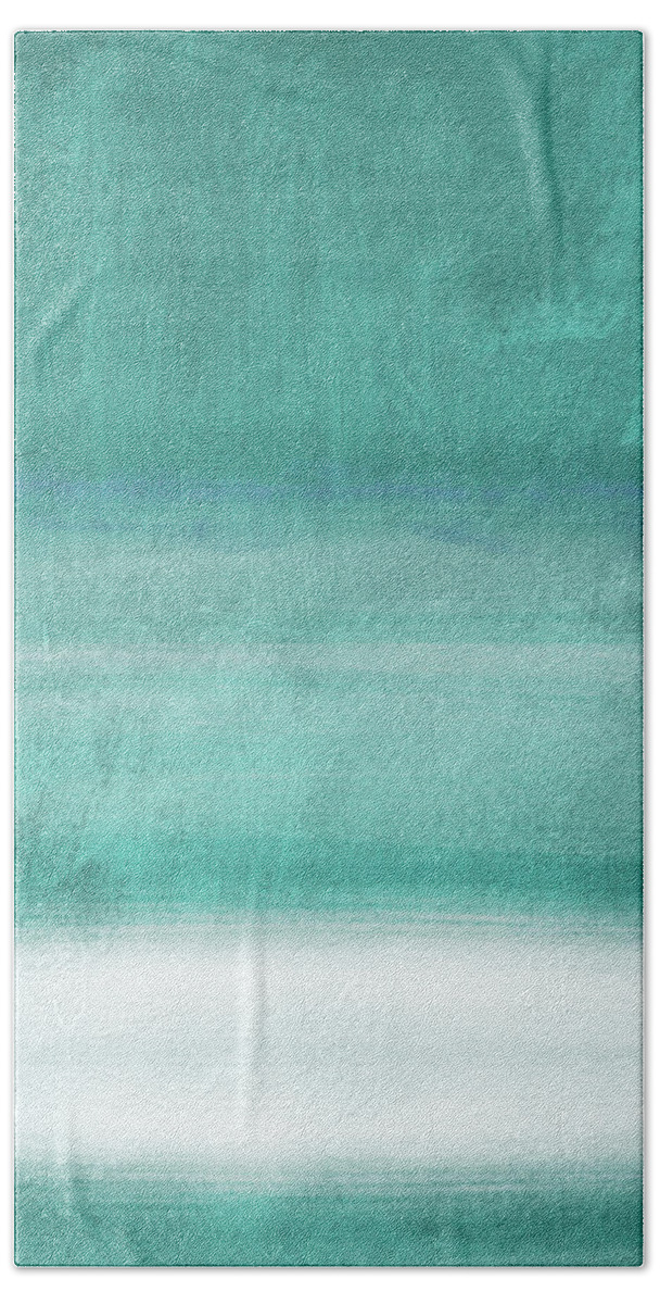 Abstract Hand Towel featuring the mixed media Tranquil Horizon- Art by Linda Woods by Linda Woods