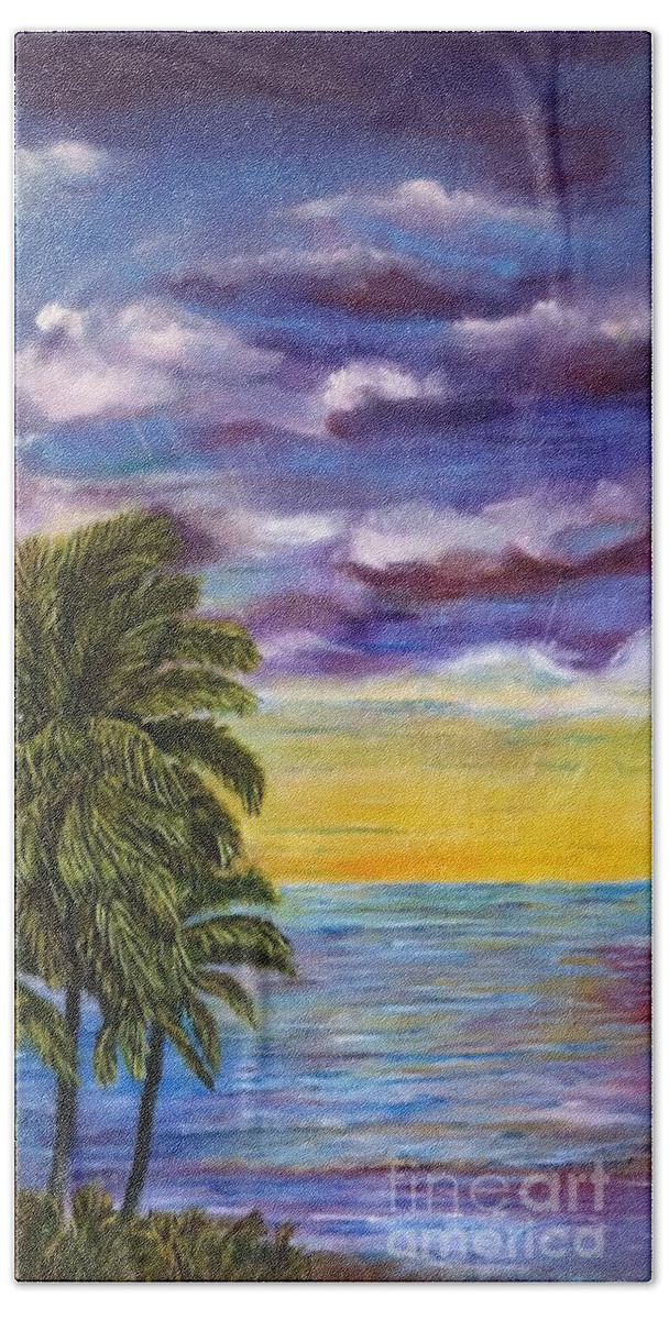 Tranquility Beach Hand Towel featuring the painting Tranquility at Kapoho Last Sunset by Michael Silbaugh